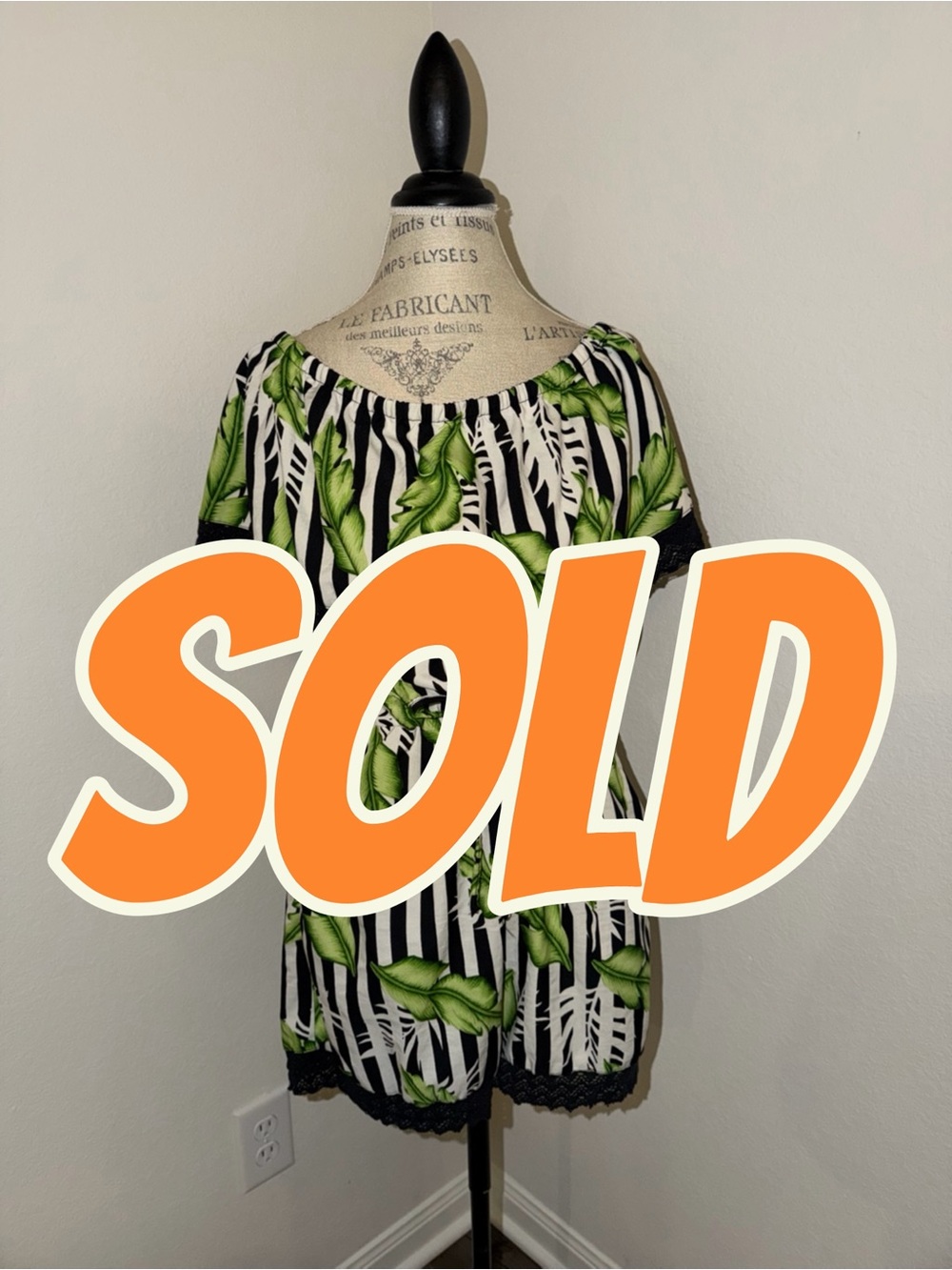 Tropical Leaf Off-Shoulder Romper in Black & White with Green Leaves